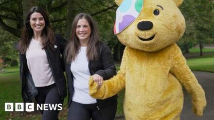 Lindsey Burrow and Amy Garcia start three-legged Children In Need walk