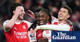Brilliant Eze hits hat-trick as Arsenal thump Spurs to extend lead in title race | Premier League