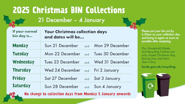 Bin change dates yule need to know in Leeds this Christmas