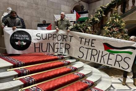 Sheffield Town Hall protest by Palestine campaigners in support of imprisoned hunger strikers