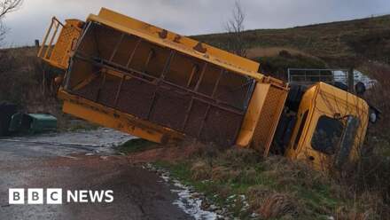 Huddersfield gritting lorry overturned amid ‘hazardous’ conditions