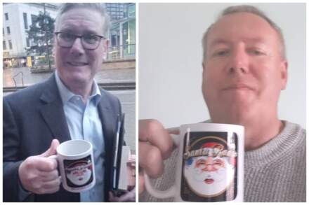 Sheffield celeb hunter nabs PM Keir Starmer for selfie with 'Santa Mug' during fly-by visit to The Crucible