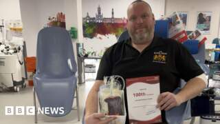 Pub landlord donates 100th pint of blood