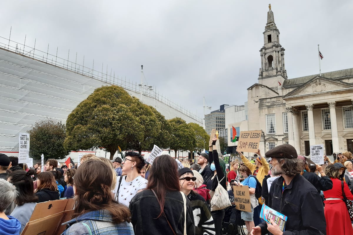 Hundreds protest Microsoft AI datacentres planned to be built in Leeds